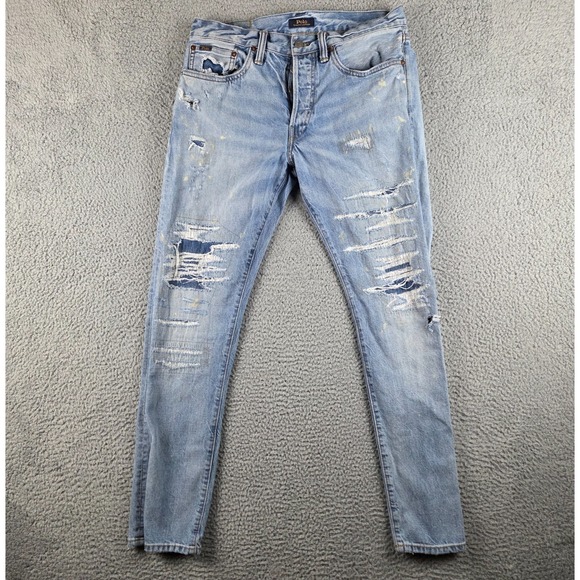 Polo Ralph Lauren Jeans Mens 31x32 Sullivan Slim Patchwork Button Fly Denim